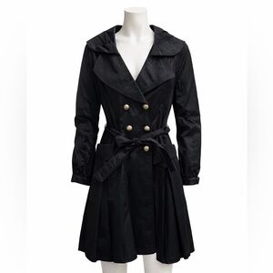 Vertigo Black Trench Coast Double Breasted Belted Lined Chic - Medium